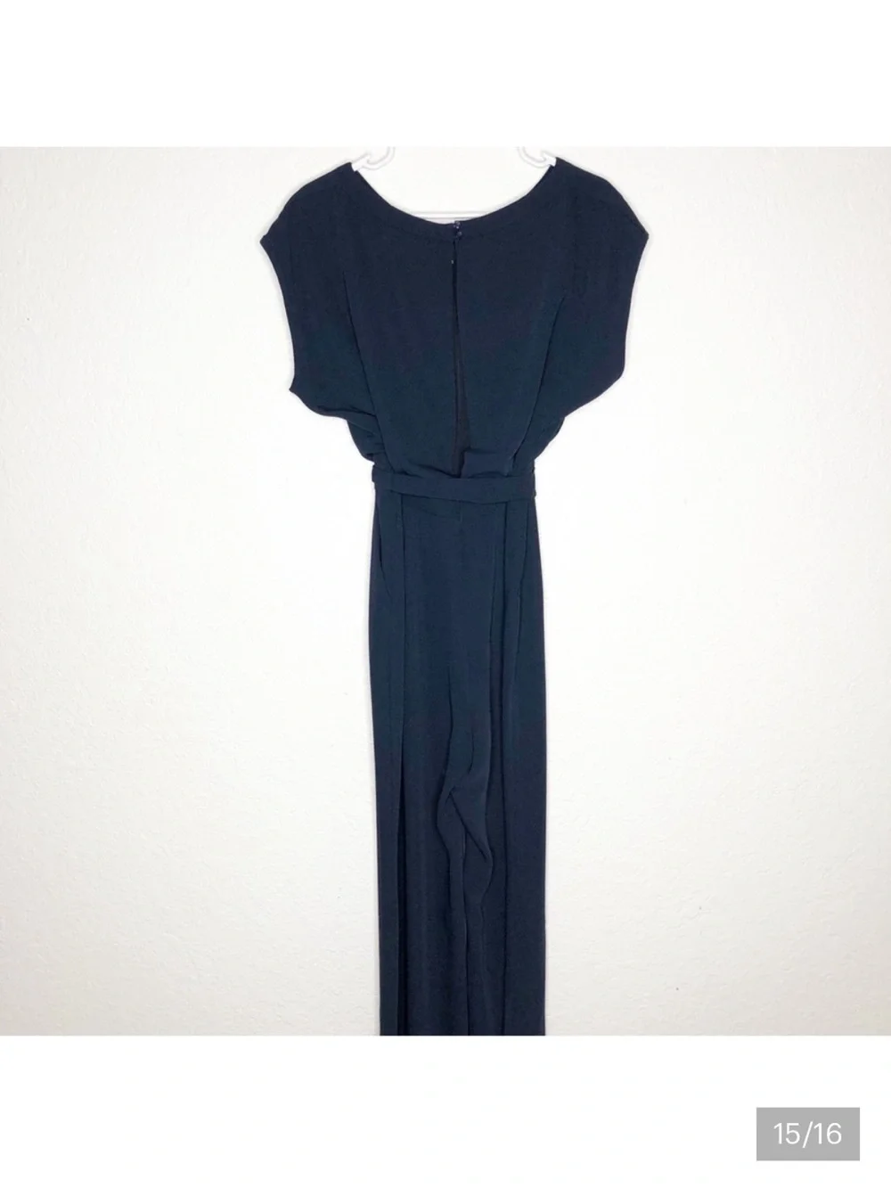 Eliza J navy blue cap sleeve belted jumpsuit size 8 - Picture 15 of 16